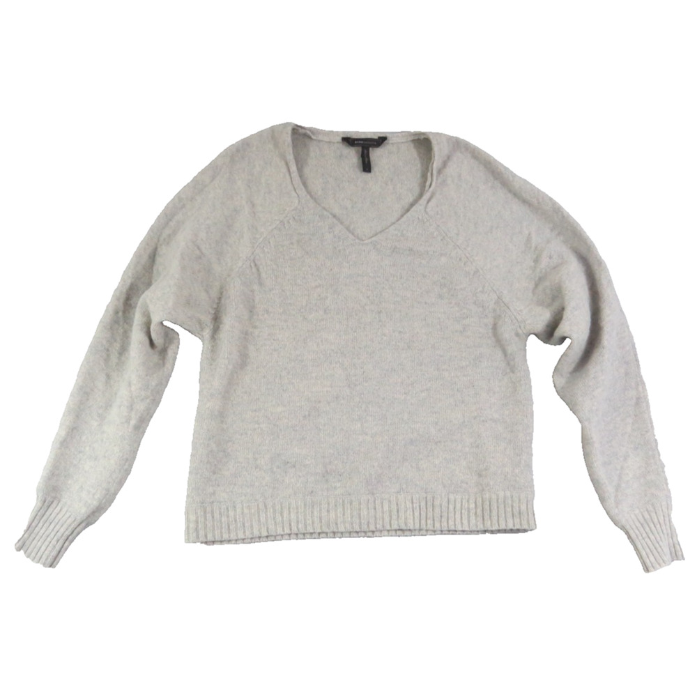BCBG Max Azria Women Sweater S Gray Wool Yak Hair V Neck Soft Luxury Knit EUC